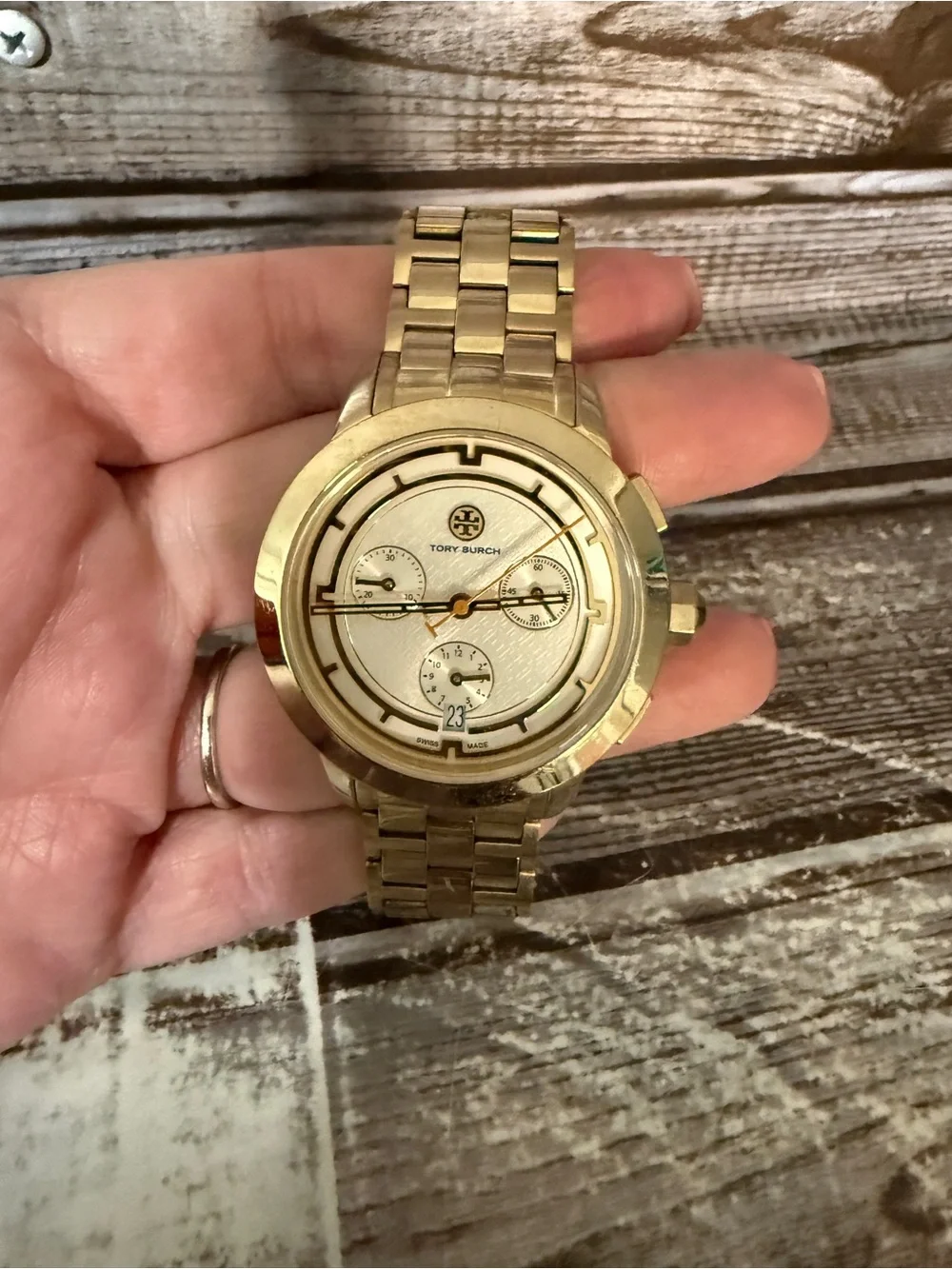 Tory Burch Gold Stainless Steel Chronograph Bracelet Watch TRB1000